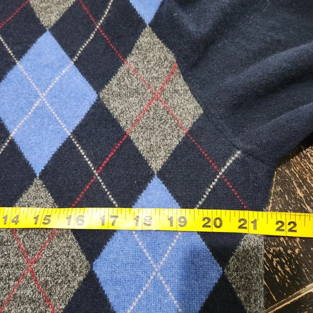Daniel Cremieux 100% Cashmere Argyle V-Neck Sweater Men's Large Navy Blue Preppy
